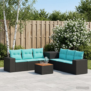 vidaXL Bankstel 8 st Zwart en Blauw Poly Rattan en Staal