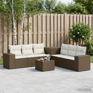 vidaXL Bankstel 8 st Bruin en Crème Wit Poly Rattan en Staal