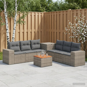 vidaXL Bankstel 8 st Grijs en Donkergrijs Poly Rattan en Staal