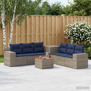 vidaXL Bankstel 8 st Grijs en Marineblauw Poly Rattan en Staal