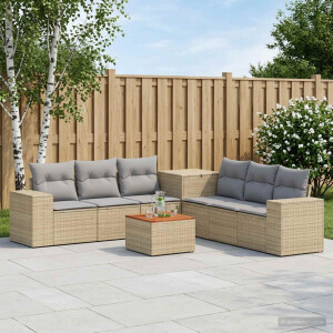 vidaXL Bankstel 8 st Beige en Licht Grijs Poly Rattan en Staal