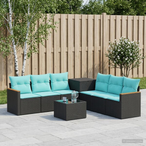 vidaXL Bankstel 8 st Zwart en Blauw Poly Rattan en Staal