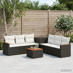 vidaXL Bankstel 8 st Zwart en Cream Wit Poly Rattan en Staal