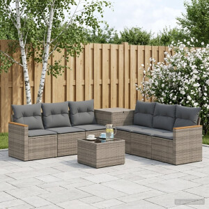 vidaXL Bankstel 8 st Grijs en Donkergrijs Poly Rattan en Staal