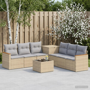 vidaXL Bankstel 8 st Beige en Licht Grijs Poly Rattan en Staal