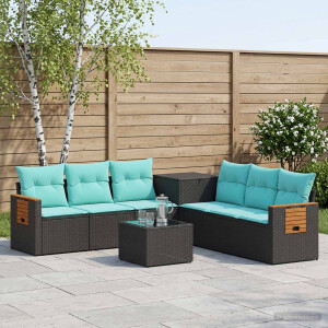 vidaXL Bankstel 8 st Zwart en Blauw Poly Rattan en Staal