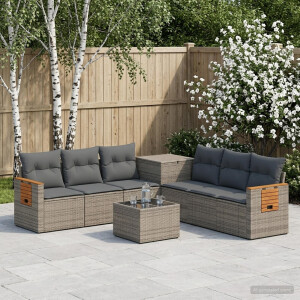 vidaXL Bankstel 8 st Grijs en Donkergrijs Poly Rattan en Staal