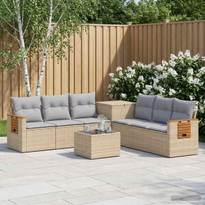 vidaXL Bankstel 8 st Beige en Licht Grijs Poly Rattan en Staal