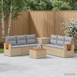 vidaXL Bankstel 8 st Beige en Licht Grijs Poly Rattan en Staal