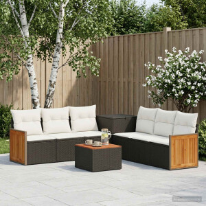 vidaXL Bankstel 8 st Zwart en Cream Wit Poly Rattan en Staal