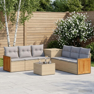 vidaXL Bankstel 8 st Beige en Licht Grijs Poly Rattan en Staal