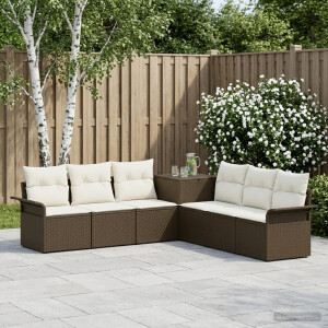 vidaXL Bankstel 7 st Bruin en Crème Wit Poly Rattan en Staal