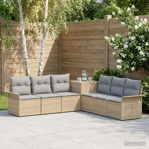 vidaXL Bankstel 7 st Beige en Licht Grijs Poly Rattan en Staal
