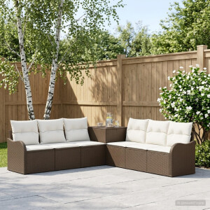vidaXL Bankstel 7 st Bruin en Crème Wit Poly Rattan en Staal