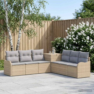 vidaXL Bankstel 7 st Beige en Licht Grijs Poly Rattan en Staal