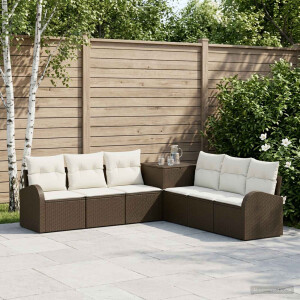 vidaXL Bankstel 7 st Bruin en Crème Wit Poly Rattan en Staal