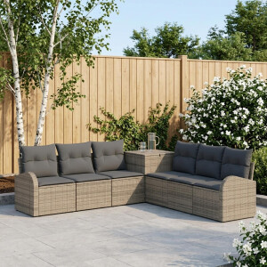 vidaXL Bankstel 7 st Grijs en Donkergrijs Poly Rattan en Staal
