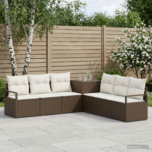 vidaXL Bankstel 7 st Bruin en Crème Wit Poly Rattan en Staal
