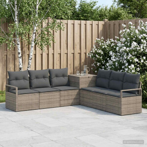 vidaXL Bankstel 7 st Grijs en Donkergrijs Poly Rattan en Staal