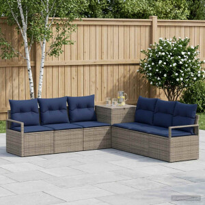 vidaXL Bankstel 7 st Grijs en Marineblauw Poly Rattan en Staal