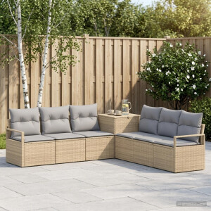vidaXL Bankstel 7 st Beige en Licht Grijs Poly Rattan en Staal