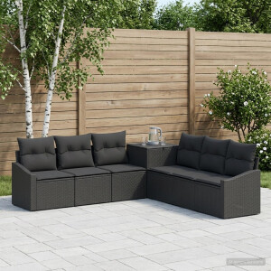 vidaXL Bankstel 7 pcs Zwart Poly Rattan en Staal