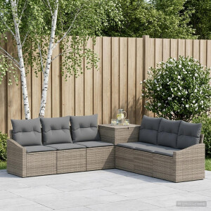 vidaXL Bankstel 7 pcs Grijs en Donkergrijs Poly Rattan en Staal