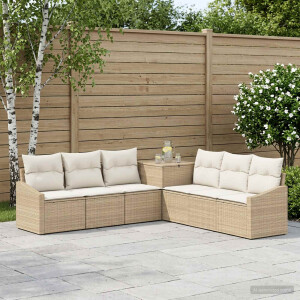 vidaXL Bankstel 7 st Beige en Crème Wit Poly Rattan en Staal