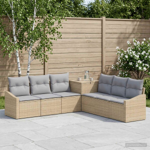 vidaXL Bankstel 7 pcs Beige en Licht Grijs Poly Rattan en Staal