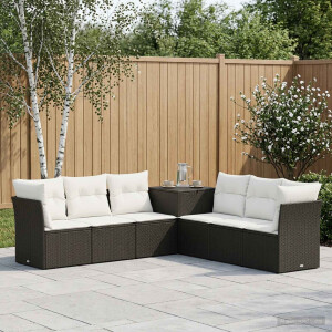 vidaXL Bankstel 7 pcs Zwart en Cream Wit Poly Rattan en Staal