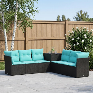 vidaXL Bankstel 7 pcs Zwart en Blauw Poly Rattan en Staal