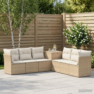 vidaXL Bankstel 7 st Beige en Crème Wit Poly Rattan en Staal