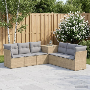 vidaXL Bankstel 7 st Beige en Licht Grijs Poly Rattan en Staal