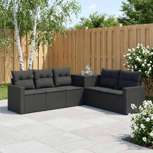 vidaXL Bankstel 7 pcs Zwart Poly Rattan en Staal