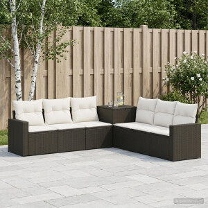 vidaXL Bankstel 7 pcs Zwart en Cream Wit Poly Rattan en Staal