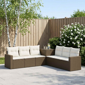 vidaXL Bankstel 7 pcs Bruin en Crème Wit Poly Rattan en Staal
