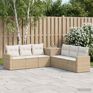 vidaXL Bankstel 7 st Beige en Crème Wit Poly Rattan en Staal