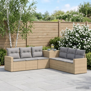 vidaXL Bankstel 7 st Beige en Licht Grijs Poly Rattan en Staal