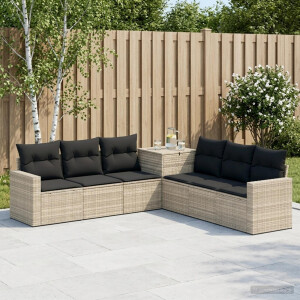 vidaXL Bankstel 7 pcs Licht Grijs en Donker Grijs Poly Rattan en Staal