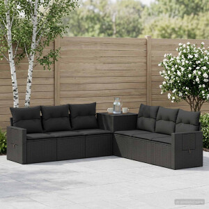 vidaXL Bankstel 7 pcs Zwart Poly Rattan en Staal