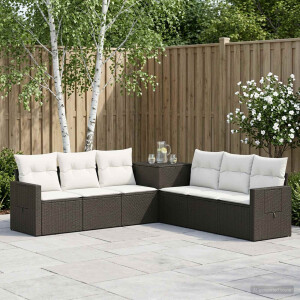 vidaXL Bankstel 7 pcs Zwart en Cream Wit Poly Rattan en Staal