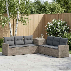 vidaXL Bankstel 7 pcs Grijs en Donkergrijs Poly Rattan en Staal