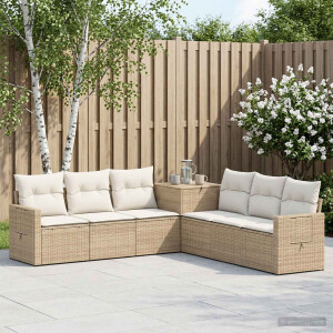 vidaXL Bankstel 7 st Beige en Crème Wit Poly Rattan en Staal