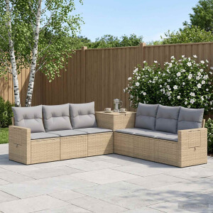 vidaXL Bankstel 7 st Beige en Licht Grijs Poly Rattan en Staal