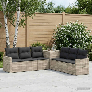 vidaXL Bankstel 7 pcs Licht Grijs en Donker Grijs Poly Rattan en Staal