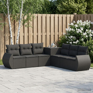 vidaXL Bankstel 7 pcs Zwart Poly Rattan en Staal