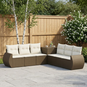 vidaXL Bankstel 7 pcs Bruin en Crème Wit Poly Rattan en Staal