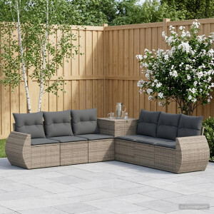 vidaXL Bankstel 7 pcs Grijs en Donkergrijs Poly Rattan en Staal