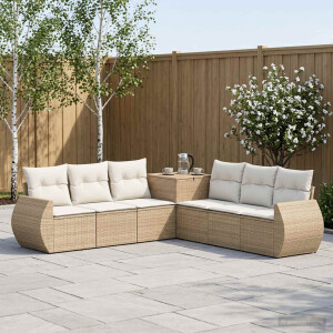 vidaXL Bankstel 7 st Beige en Crème Wit Poly Rattan en Staal