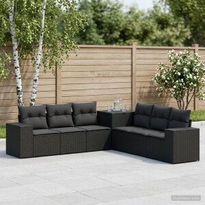 vidaXL Bankstel 7 pcs Zwart Poly Rattan en Staal